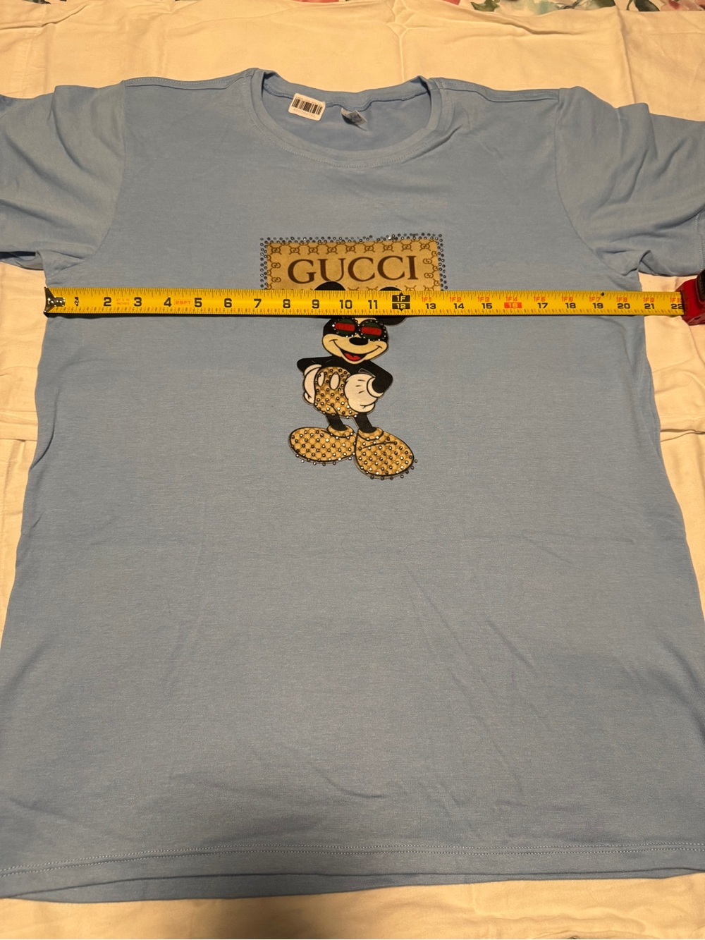 YODATS Disney Mickey Mouse Rhinestone Accent Graphic T-Shirt, Light Blue Adult X